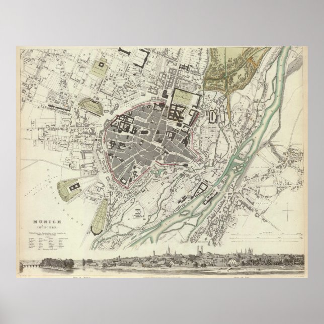 Vintage Karte München Deutschland (1832) Poster (Vorne)