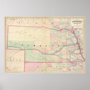 Vintage Karte Nebraska (1874) Poster