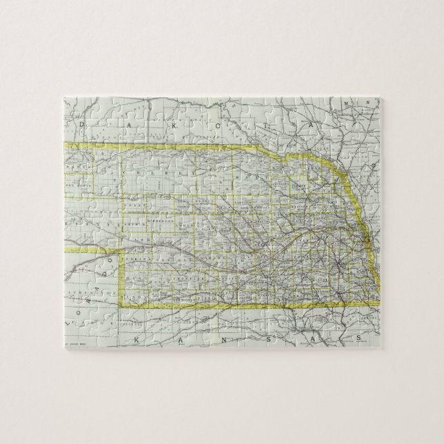 Vintage Karte Nebraska (1889) Puzzle (Horizontal)