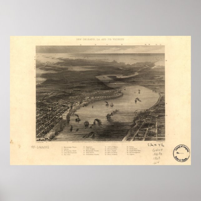 Vintage Karte New Orleans (1863) Poster (Vorne)