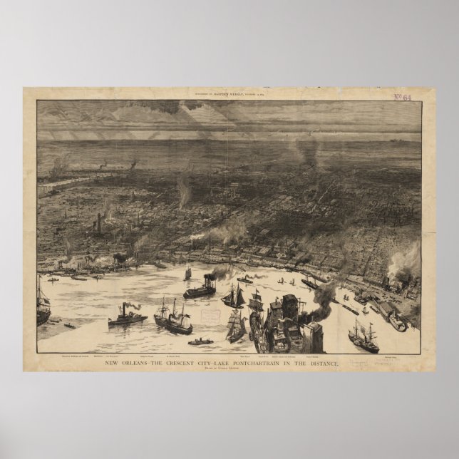 Vintage Karte New Orleans (1884) Poster (Vorne)