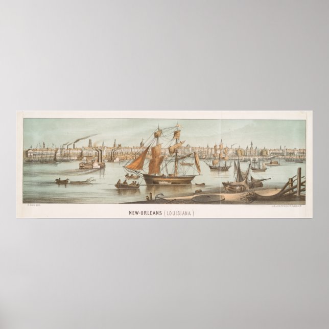Vintage Karte New Orleans LA (1854) Poster (Vorne)