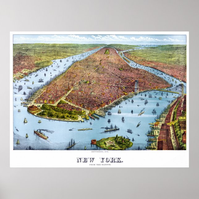 Vintage Karte New Yorks (1879) Poster (Vorne)