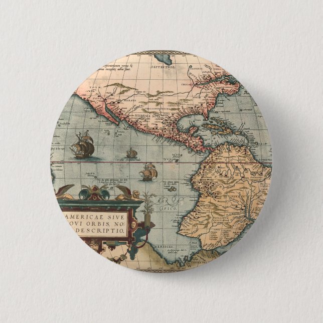 Vintage Karte Nordamerikas Button (Vorderseite)