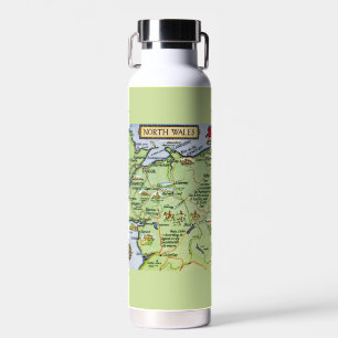 Vintage-Karte Nordwales UK Trinkflasche