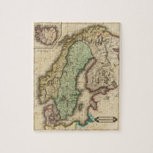 Vintage Karte Norwegens und Schwedens (1831) Puzzle
