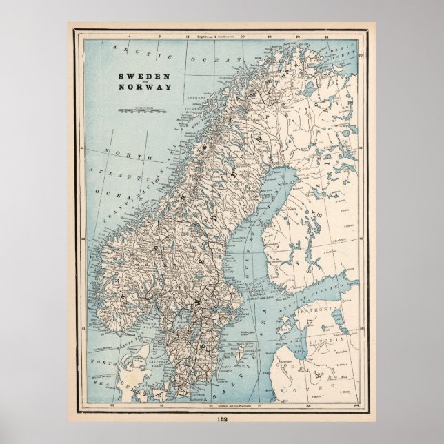 Vintage Karte Norwegens und Schwedens (1893) Poster (Vorne)