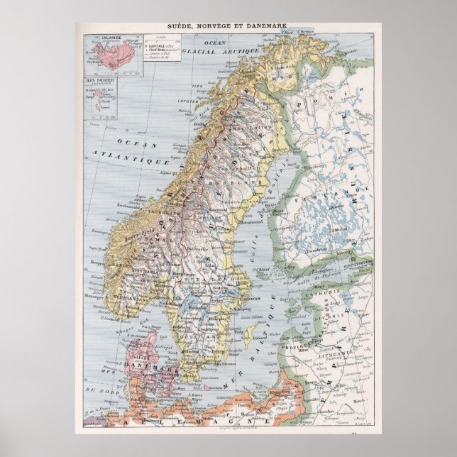 Vintage Karte Norwegens und Schwedens (1900) Poster (Vorne)