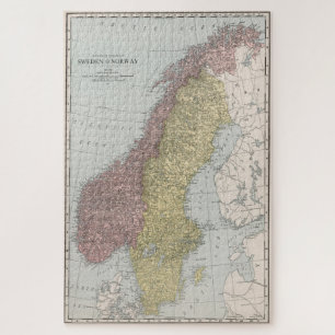Vintage Karte Norwegens und Schwedens (1912) Puzzle
