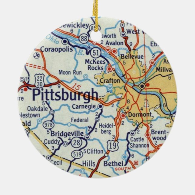 Vintage Karte Pittsburgh Keramik Ornament (Hinten)