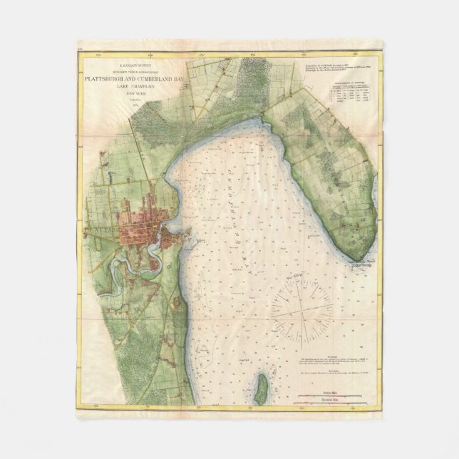 Vintage Karte Plattsburghs New York (1872) Fleecedecke (Vorderseite)