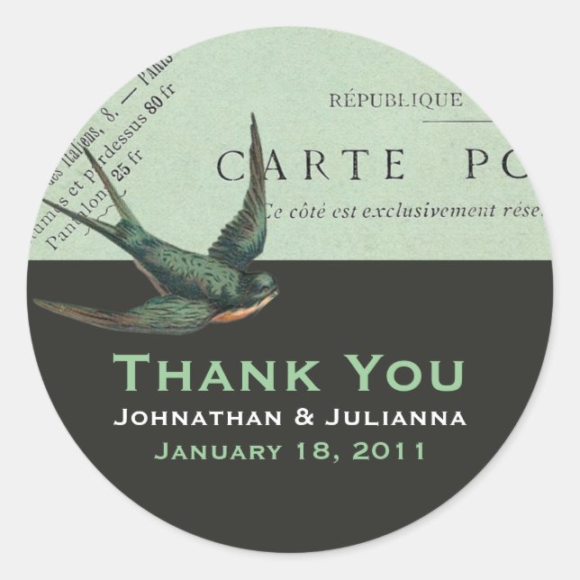 Vintage Karte Postal- und Sparrow-Aufkleber Runder Aufkleber (Vorderseite)