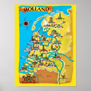 Vintage-Karte Postkarte von Holland Druck Poster