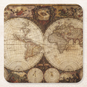 Vintage Karte Rechteckiger Pappuntersetzer