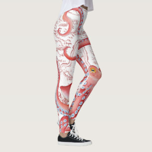 Vintage Karte Red Octopus White Leggings