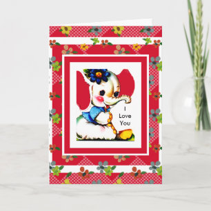 Vintage Karte Roter Elefant Ich liebe Dich