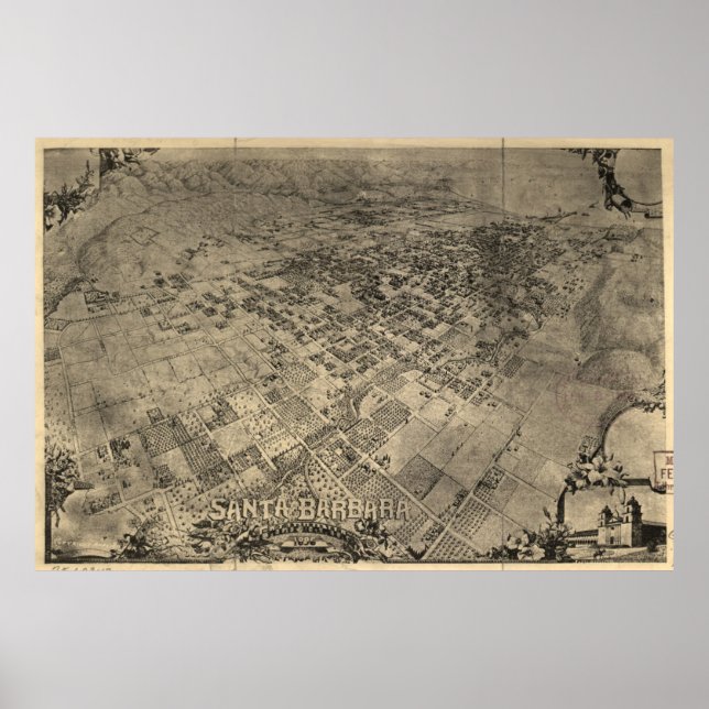 Vintage Karte Santa Barbara CA (1896) Poster (Vorne)