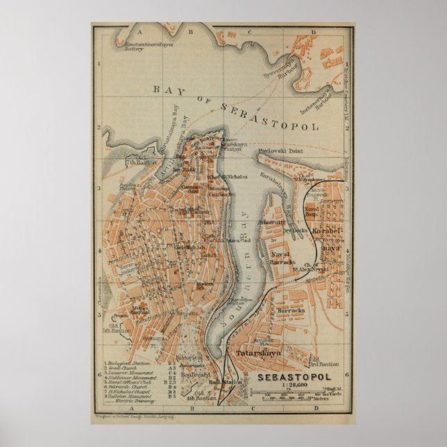 Vintage Karte Sewastopol Ukraine (1914) Poster (Vorne)