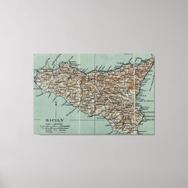 Vintage Karte Siziliens (1911) Leinwanddruck (Vorderseite)