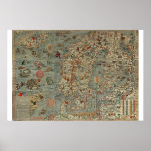 Vintage Karte Skandinaviens Poster