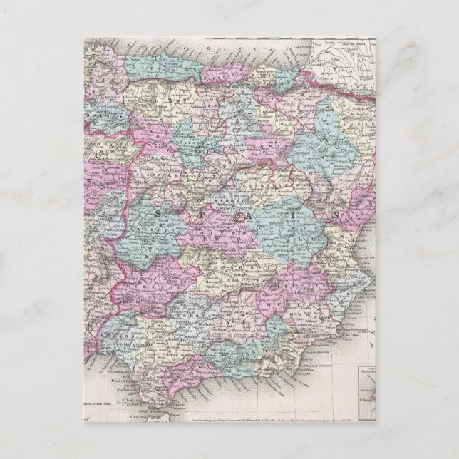 Vintage Karte Spaniens (1855) (Vorderseite)