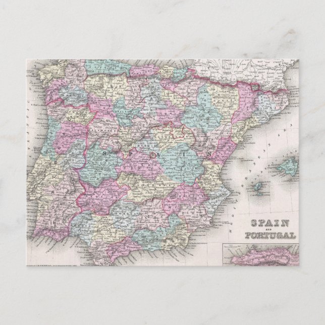 Vintage Karte Spaniens (1855) (Vorderseite)