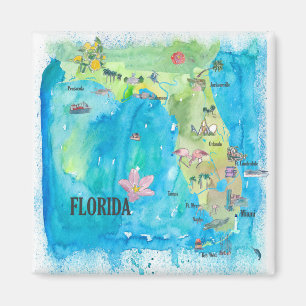 Vintage Karte Staat USA Florida mit Höhepunkten Magnet