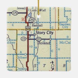 Vintage Karte Story City IA Keramikornament