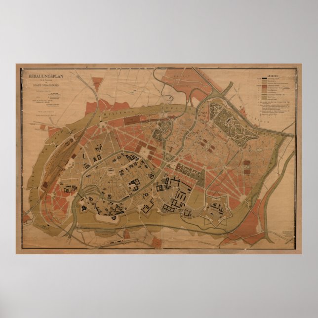 Vintage Karte Straßburg Frankreich (1880) Poster (Vorne)