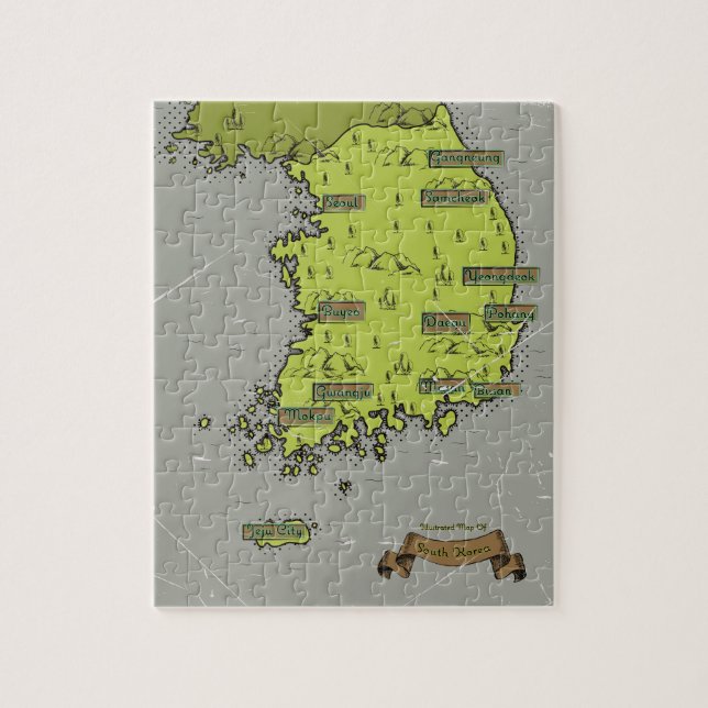 Vintage Karte Südkoreas Puzzle (Vertikal)