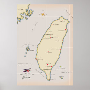 Vintage Karte Taiwan Poster
