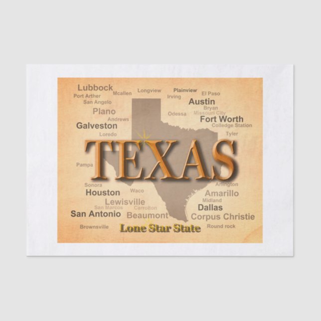 Vintage Karte Texas Seidenpapier (Vorderseite)