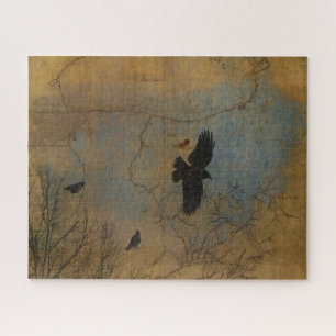 Vintage Karte und die fliegenden Krähen Puzzle