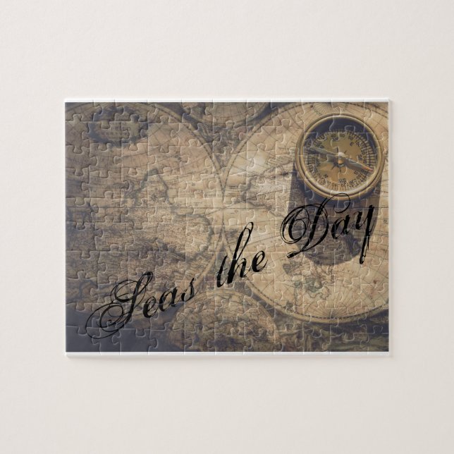 Vintage Karte und Kompass Puzzle (Horizontal)