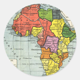 Vintage Karte von AFrica, französischer Text Runder Aufkleber