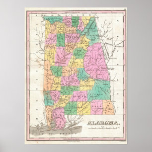 Vintage Karte von Alabama (1827) Poster