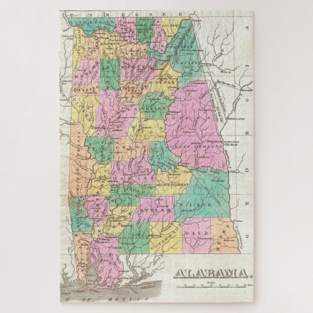 Vintage Karte von Alabama (1827) Puzzle (Vertikal)