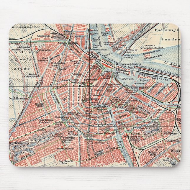 Vintage Karte von Amsterdam (1905) (2) Mousepad (Vorne)