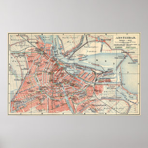 Vintage Karte von Amsterdam (1905) (2) Poster
