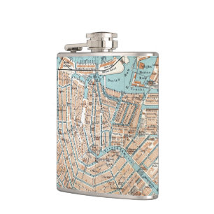 Vintage Karte von Amsterdam (1905) Flachmann