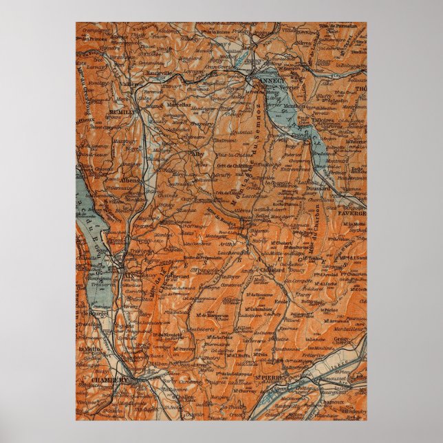 Vintage Karte von Annecy France (1914) Poster (Vorne)