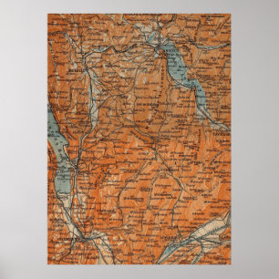 Vintage Karte von Annecy Frankreich (1914) Poster