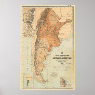 Vintage Karte von Argentinien (1882) Poster