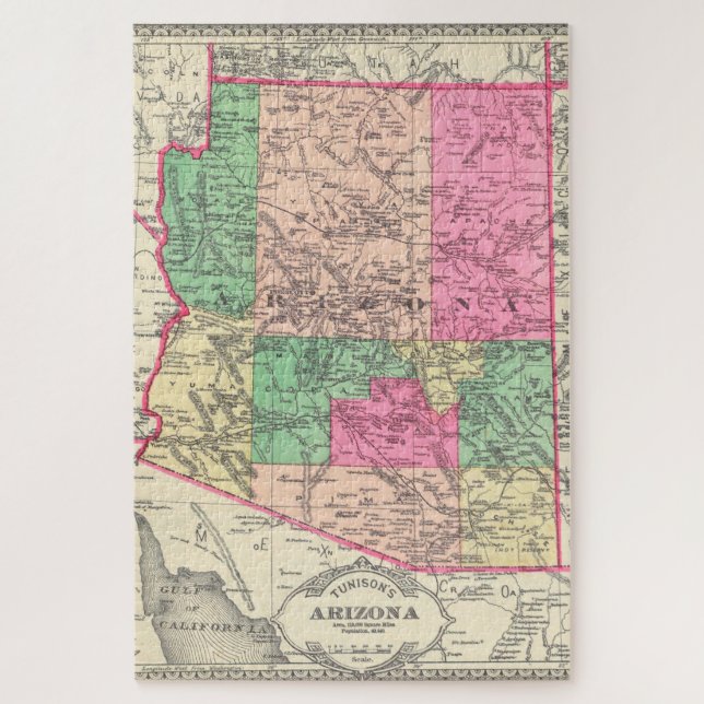 Vintage Karte von Arizona (1881) Puzzle (Vertikal)