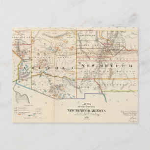 Vintage-Karte von Arizona und New Mexico (1866) Postkarte