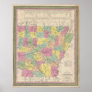 Vintage Karte von Arkansas, 1853 Poster