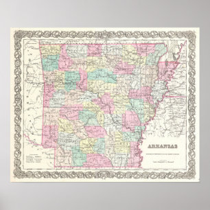 Vintage Karte von Arkansas (1855) Poster