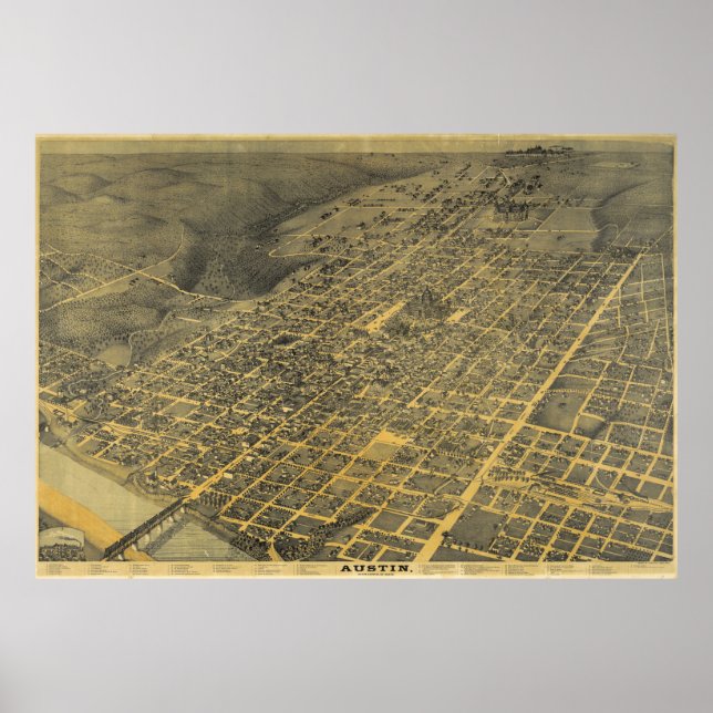 Vintage Karte von Austin Texas (1887) Poster (Vorne)