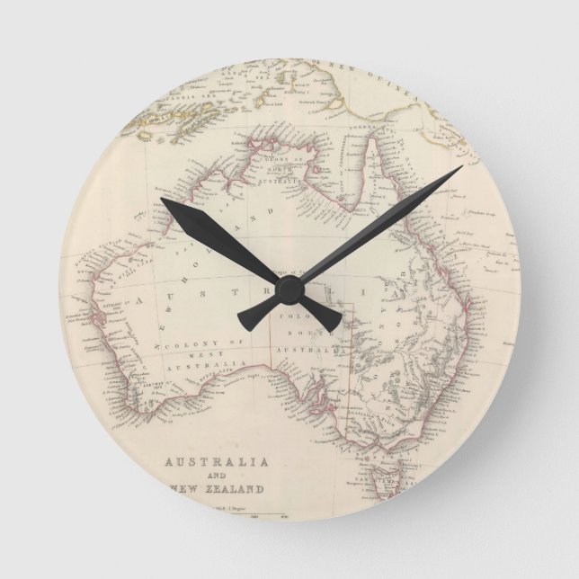 Vintage Karte von Australien (1848) Runde Wanduhr (Vorderseite)