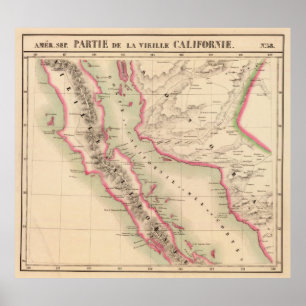 Vintage Karte von Baja California (1827) Poster